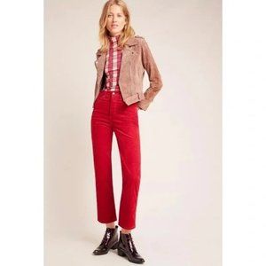 Wrangler Red Corduroy Heritage Fit High-Rise Straight Leg Cropped Pants Jeans